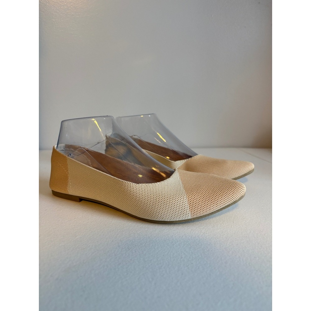 Mesh Knitted Pointed Toe Flats Beige Tan Colorblock 6610 Womens Size 7 New